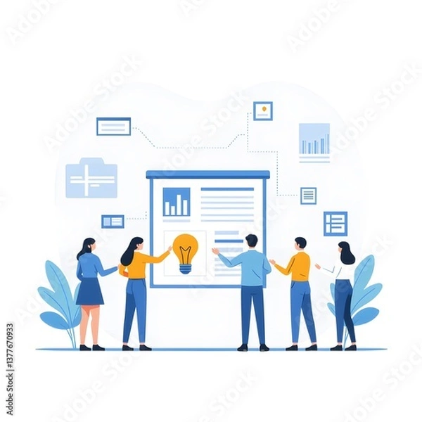 Fototapeta Minimalist Line Art Startup Team Brainstorming