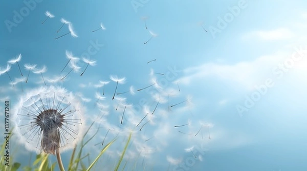 Fototapeta Dandelion Seeds Floating On A Gentle Breeze