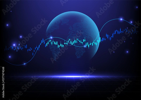 Fototapeta Stock market or forex trading graph and candlestick chart suitable for financial investment concept. Economy trends background for business idea and abstract finance background. Vector illustration.