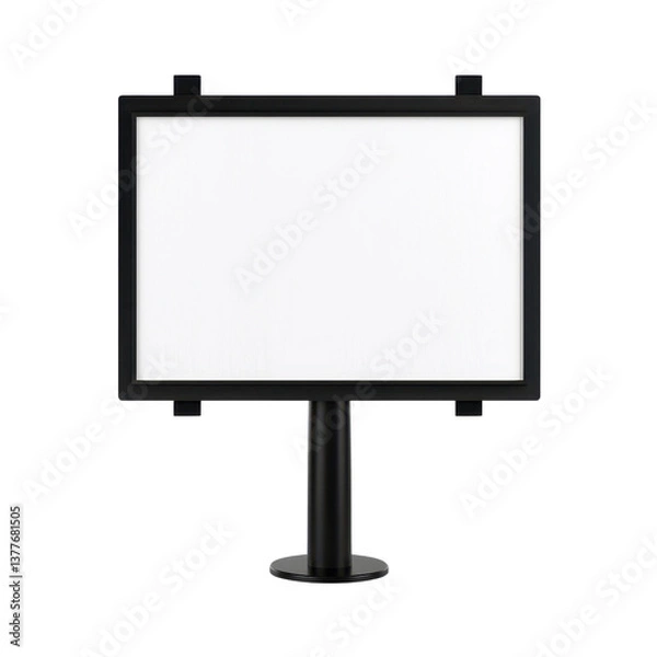 Fototapeta Empty billboard on a black pole, ready for advertisements. transparent background.