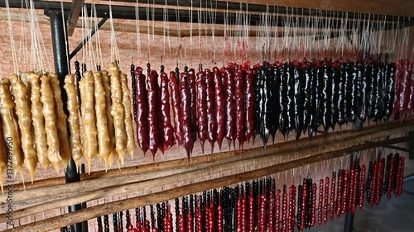 Fototapeta Traditional Dried Churchhela with walnuts and dried fruits 
Churchhela with walnuts and dried fruits,