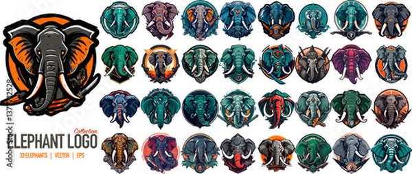 Fototapeta Elephant mascot logo template set. Vector elephant with modern illustration concept style for badge, emblem and tshirt printing. 33 Elephant Logo collection