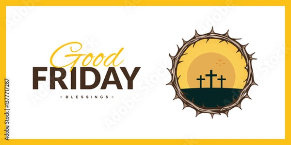 Obraz Good friday wishing and greeting social media post and banner with crown, design vector file