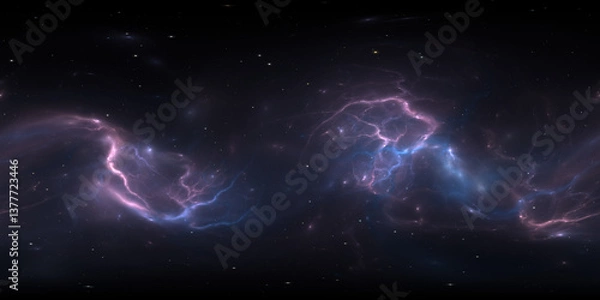 Obraz 360 degree space nebula. Giant interstellar cloud with stars, equirectangular projection, environment map. Spherical panorama. 3d illustration