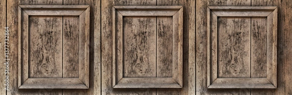 Fototapeta rustic wooden bacground  with three decorative frames.