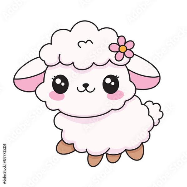 Fototapeta Cute Kawaii Easter Lamb Character. Adorable Hand Drawn Spring Sheep Animal Vector Illustration
