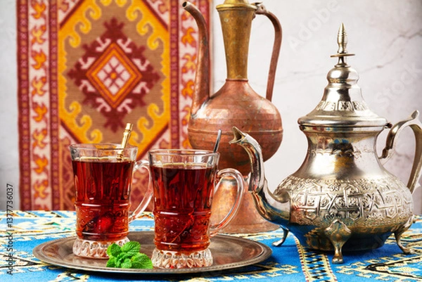 Fototapeta still life with a middle eastern tea pot