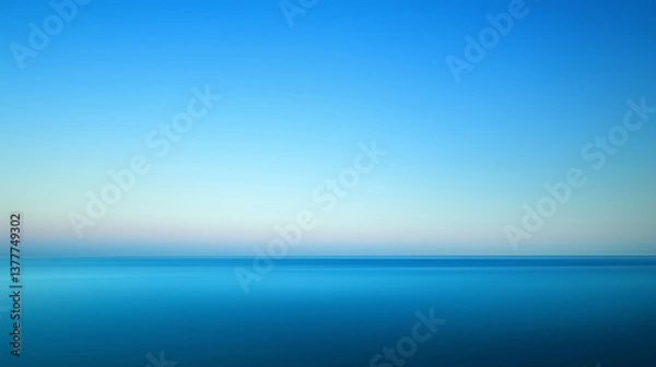 Fototapeta Minimalist seascape with smooth blue gradient sky at dusk