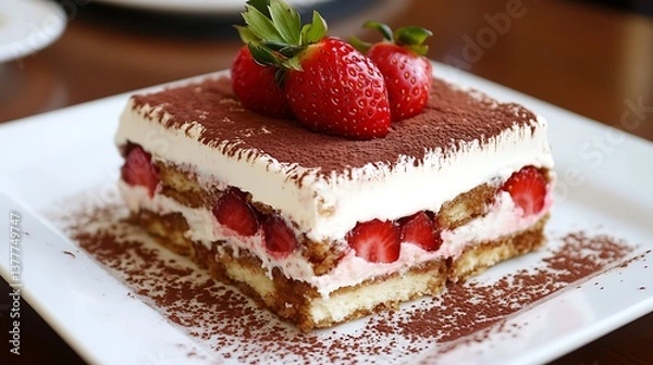 Fototapeta Delicious strawberry tiramisu for a summer dessert