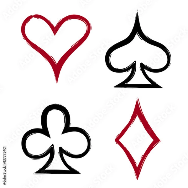 Fototapeta Playing card suits, icon, symbol set hand drawing. JPG with isolated path