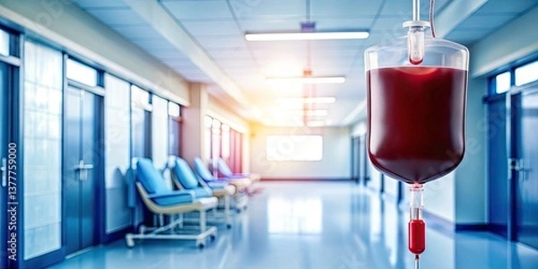 Fototapeta Blood Donation, Life Saving, Hospital Blood Bag, Medical Donation, Blood Transfusion,  Sterile Hospital Background, Healthcare, Blood Drive, Donate Blood, Save Lives