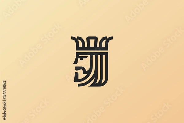 Fototapeta Logo design of a king seen from the profile in monoline style, symbolizing royalty, leadership, and power with a minimalist, elegant approach.

