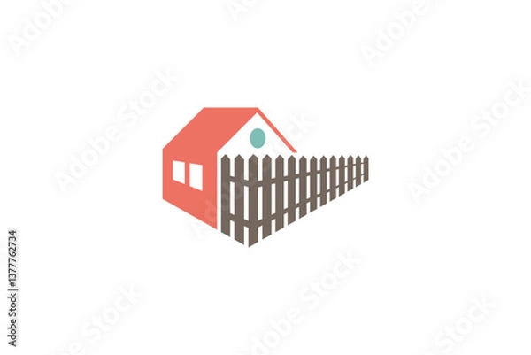 Fototapeta Logo design of a house enclosed by a fence, symbolizing security, home protection, and family safety, with clean and simple lines.


