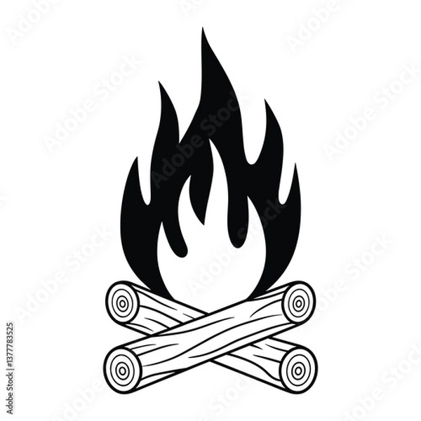 Fototapeta Campfire illustration with flames and crossed logs.
