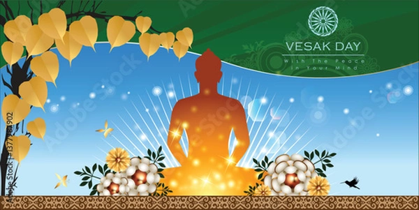 Obraz Abstract of Vesak Day. The Birthday, Enlightenment and Death of Lord Buddha that's one sign of Buddism. Buddhists called The Meditation Day or Jayanti Day. Background and banner concept.