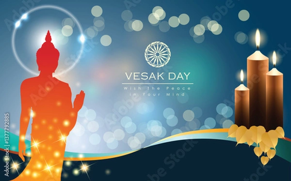 Obraz Abstract of Vesak Day. The Birthday, Enlightenment and Death of Lord Buddha that's one sign of Buddism. Buddhists called The Meditation Day or Jayanti Day. Background and banner concept.