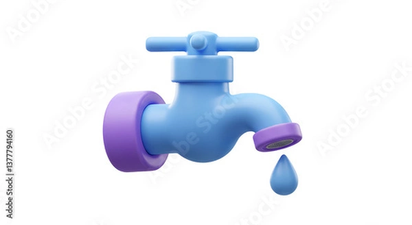 Fototapeta water tap with dripping running water icon 3d rendering vector illustration