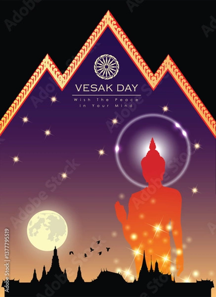 Obraz Abstract of Vesak Day. The Birthday, Enlightenment and Death of Lord Buddha that's one sign of Buddism. Buddhists called The Meditation Day or Jayanti Day. Background and banner concept.