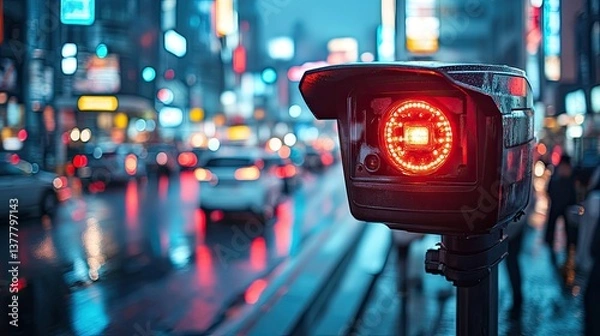 Fototapeta Automated car license plate recognition system installed in an urban environment, ensuring security and safety