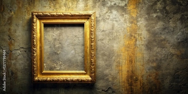Fototapeta Gold Picture Frame Grunge Wall, Empty Frame Mockup, Vintage Frame, Rustic Decor,  Blank Frame,  Gold Frame,  Wall Decor, Interior Design,  Grunge Background,  Photo Frame Mockup