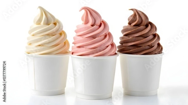 Fototapeta Soft Serve Ice Cream Cones in Classic Flavors Arranged in Cups on a Simple Background