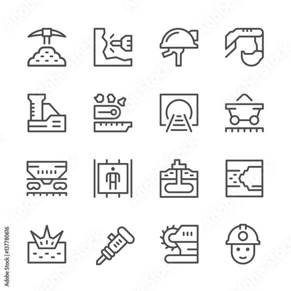 Fototapeta Set line icons of mining