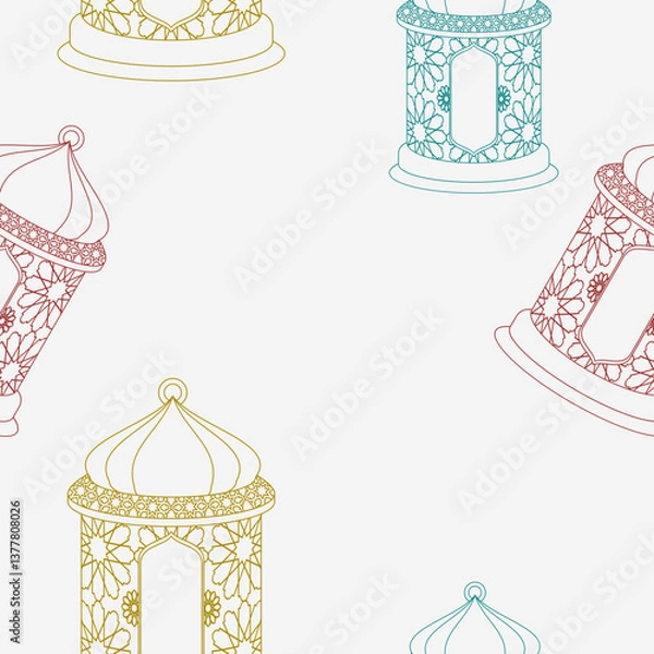 Fototapeta Editable Outline Style Arab Lanterns Vector Illustration With Various Colors as Seamless Pattern for Creating Background of Islamic Occasional Theme Such as Ramadan and Eid or Arab Culture