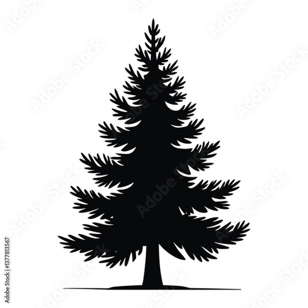 Fototapeta Pine Tree Sketch Silhouette, Vector, Icon, Logo, White Background.