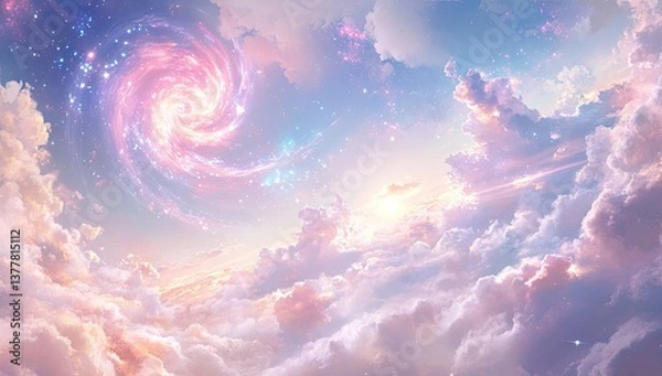 Fototapeta Dreamlike celestial cloudscape with swirling nebula