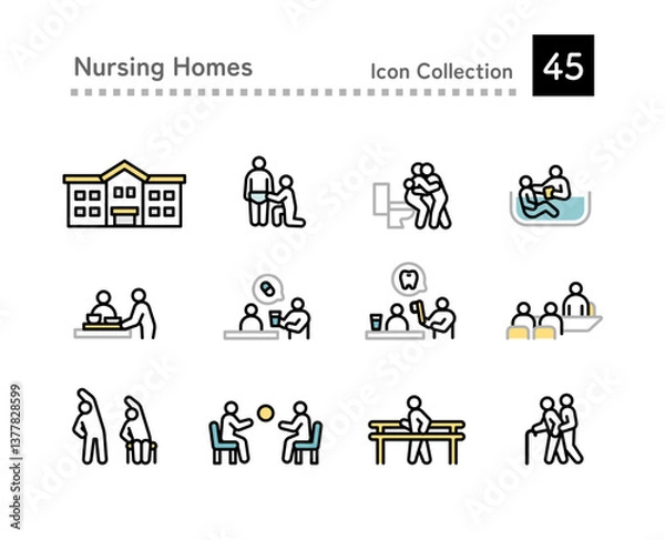 Obraz Elderly care facility icon multiple set