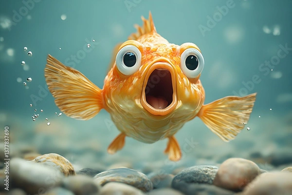 Obraz A surprised orange goldfish with wide eyes and open mouth