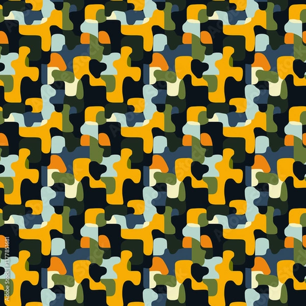 Fototapeta Colorful camouflage pattern in abstract flat style