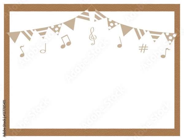 Obraz ナチュラルカラーのガーランド&音符・ウッド調フレーム