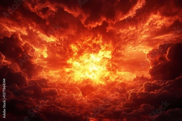 Obraz Dramatic Sky Cloudscape with Fiery Light and Intense Red Color