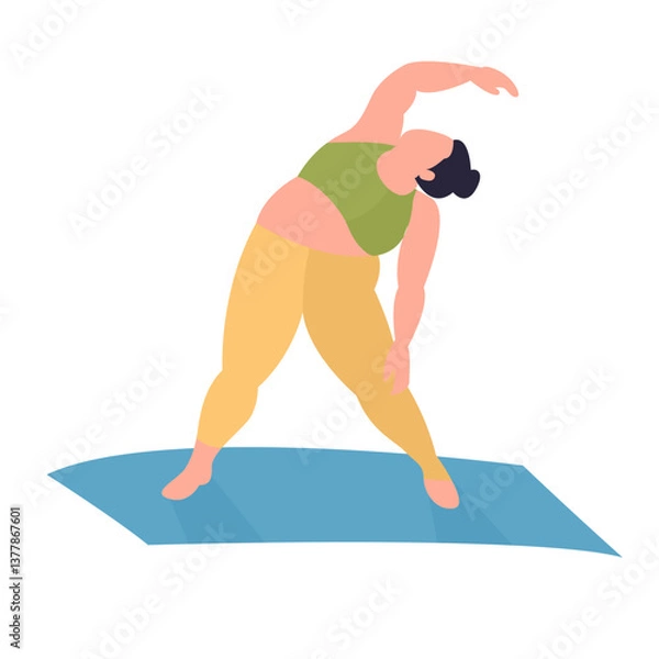 Obraz fat lady doing yoga pose triangle