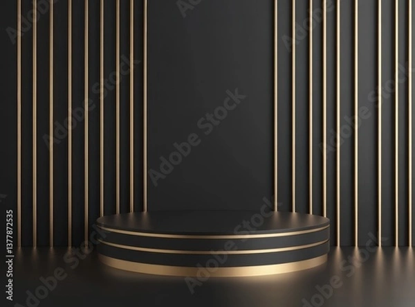 Fototapeta black and gold podium background for luxury product display