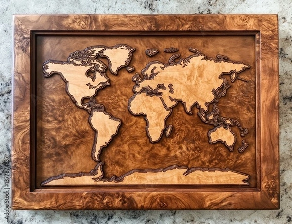 Obraz Intricate wood world map