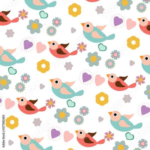 Fototapeta Pattern con uccellini e fiori