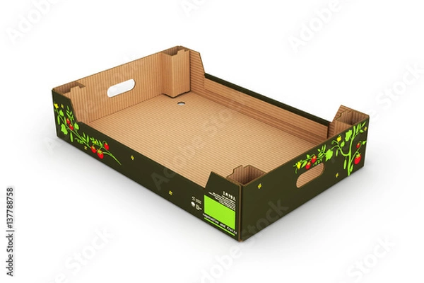 Fototapeta cardboard tray box for vegetables and fruit isolated on white background 3d
