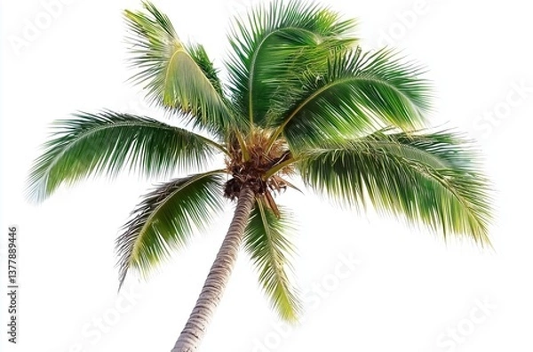 Fototapeta Graceful Coconut Palm Trees Swaying in Gentle Breeze Against Clear Blue Sky
