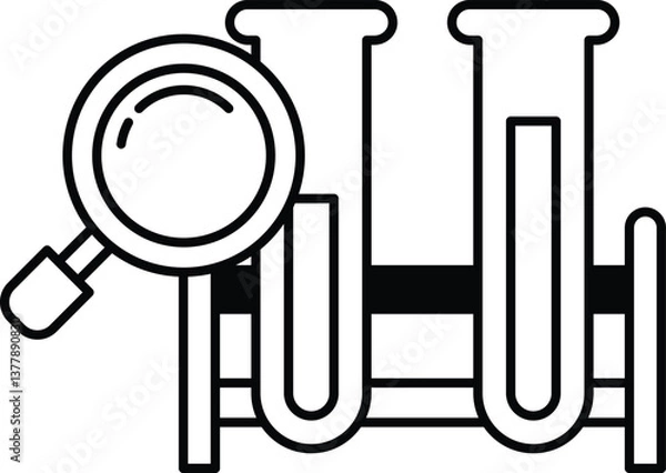 Fototapeta drawing of a microscope with a magnifying glass and a pair of test tubes