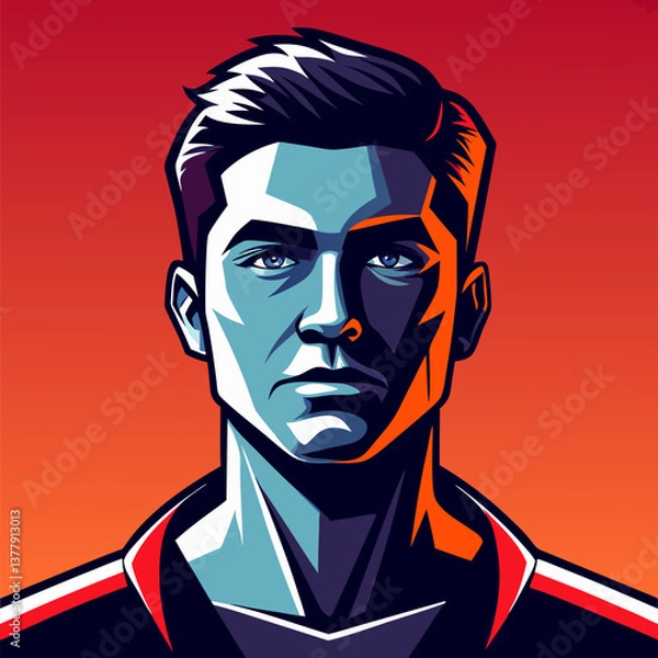 Obraz Colorful male portrait in vibrant pop art style with bold geometric shapes and radiant background