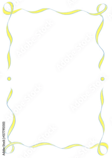 Fototapeta Light Blue & Yellow Wavy Ribbon Frame with Dots, wedding menu invitation border hand drawn baby shower a4 a5 a6 birthday engagement party, clown funfair style, bachelorette bachelor vintage retro wave
