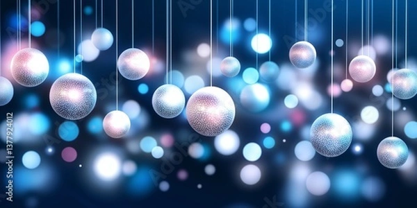 Obraz Abstract spheres with a reflective sheen. Iridescent bubbles float in a space, reflecting vibrant colors. Graphical resource for design and downstream advertisement purposes
