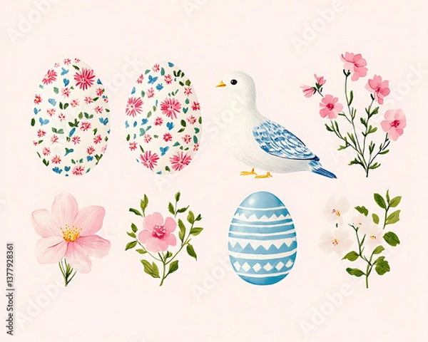 Fototapeta Illustration of a cute and cozy sticker set design about Easter