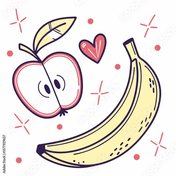 Fototapeta Fruits doodle element vector