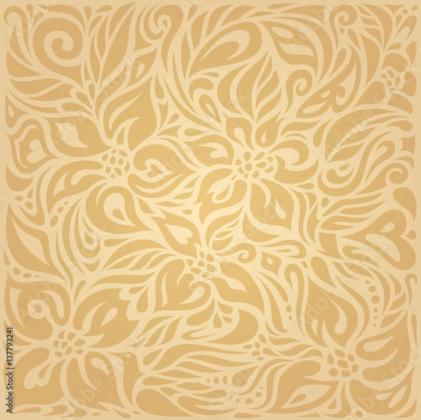 Fototapeta Floral Ocher ecru brown vector pattern wallpaper design