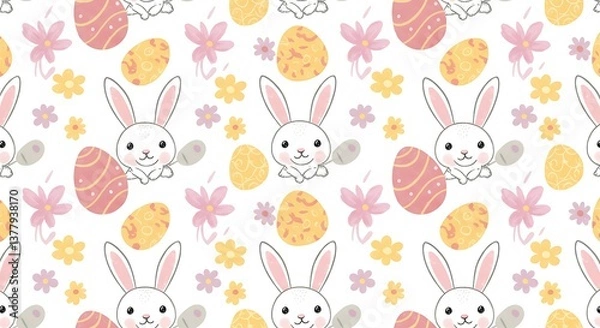 Fototapeta Adorable Easter Bunnies Pastel Pattern Springtime Design AI Generated