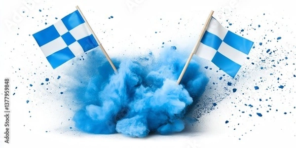 Fototapeta Checkered flag graphic design with an abstract background of dust and particles, a dynamic racing theme.