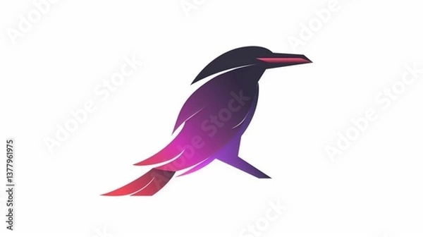 Obraz A crow icon with a sleek body and pointed beak, depicted in a smooth outline on a white background.